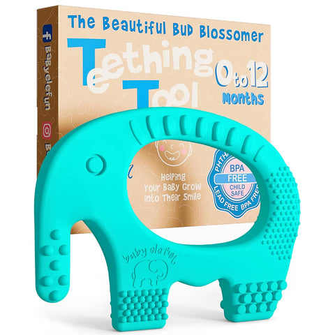 Turquoise Elephant Teether for Babies Age 0 to 12 Months